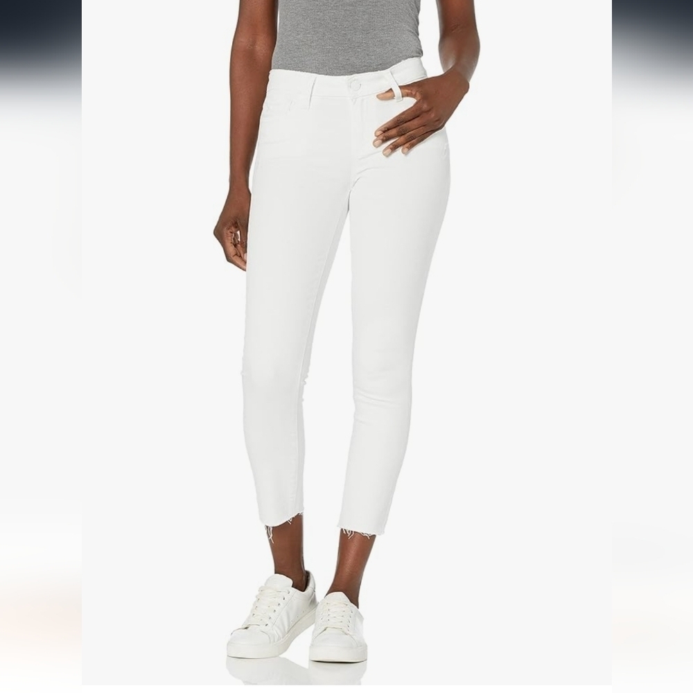 Paige White Skyline Ankle Jeans With Raw Hem Size 12-14